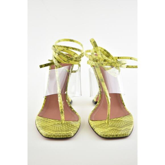 Amina Muaddi Zula Ayer Snake Print Thong PVC Lace Up Tie Sandal Heel Pump 37 - Picture 4 of 7